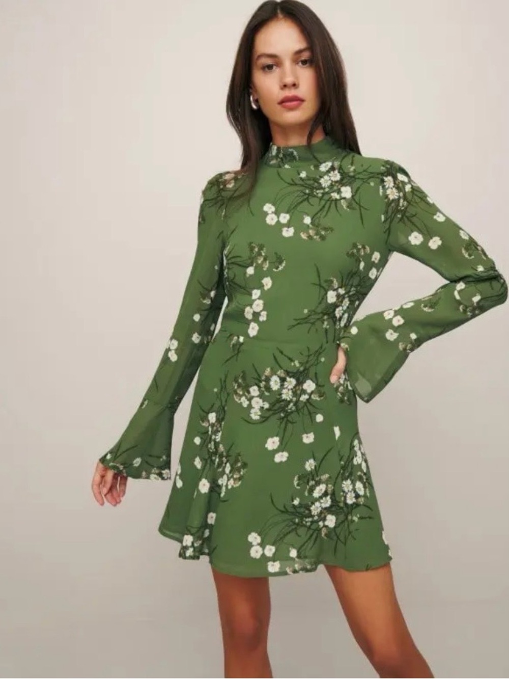 Reformation Persis Lomita Green Floral Open Back Mini Dress Size 2 EUC